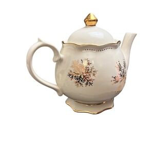 Cracker Barrel Season of Glory White Gold Snowflake Ceramic Teapot‎ Holiday